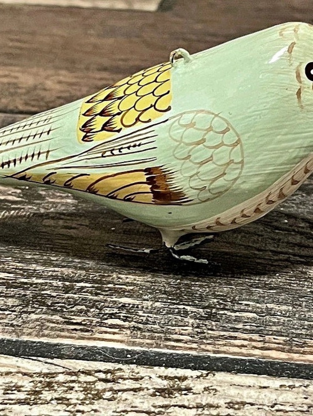 Hand-Painted birdDecor in Green & Yellow